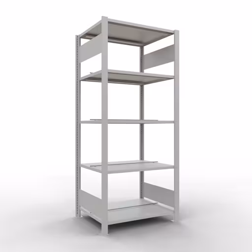 Scaffale base, scaffale per ufficio, sistema a innesto MULTIplus150, 1800 x 750 x 600 mm (AxLxP), 5 ripiani, barre longitudinali, con fermo centrale, grigio chiaro di Schulte Lagertechnik Scaffale Basic, scaffale per ufficio, sistema a innesto MULTIplus150, 1800 x 750 x 600 mm (AxLxP), 5 ripiani, barre longitudinali, con fermo centrale, grigio chiaro, sistema a innesto, articolo n. 36036