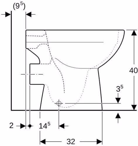 Geberit Renova Stand-WC Tiefspüler, Abgang horizontal teilgeschlossene Form, Rimfree, weiß