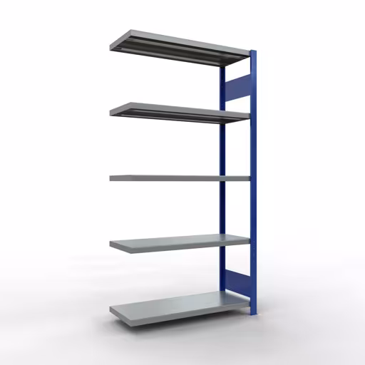 Scaffale aggiuntivo, scaffale, sistema a innesto MULTIplus330, 2000 x 1000 x 400 mm (AxLxP), 5 ripiani, barra longitudinale, RAL 5010 blu genziana/zincato, ripiano aggiuntivo, articolo n. 13945-LR-B