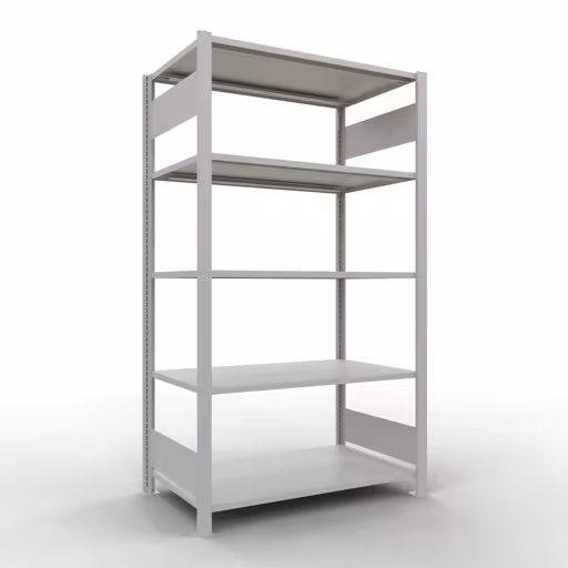 Scaffale base, scaffale per ufficio, sistema a innesto MULTIplus150, 1800 x 1000 x 600 mm (AxLxP), 5 ripiani, barre longitudinali, senza fermo centrale, grigio chiaro di Schulte Lagertechnik Scaffale Basic, scaffale per ufficio, sistema a innesto MULTIplus150, 1800 x 1000 x 600 mm (AxLxP), 5 ripiani, barre longitudinali, senza fermo centrale, grigio chiaro, sistema a innesto, articolo n. 36055