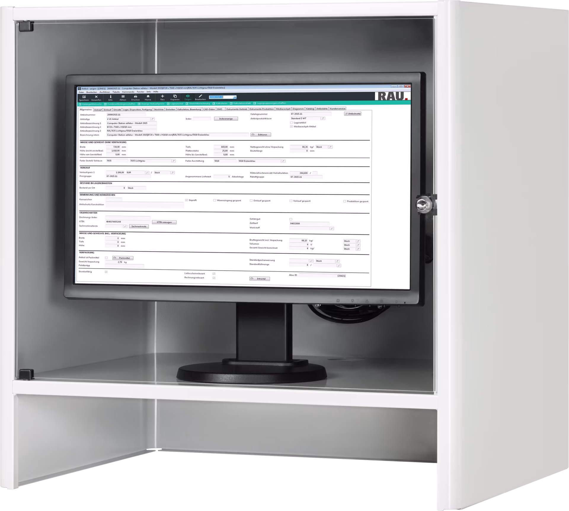 Custodia per monitor, L720xP550xA710mm di Rau Alloggiamento per monitor della categoria Attrezzature per postazioni di lavoro con il numero di articolo 07-5000.12