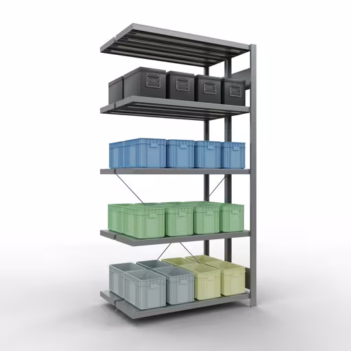 Rayonnage supplémentaire, rayonnage double, système d'étagères MULTIplus250, 2000 x 1000 x (2x300) mm, 2x5 tablettes, traverse, galvanisé de la catégorie rayonnage double avec le GTIN 4004514286055 Rayonnage supplémentaire, rayonnage double, système d'étagères MULTIplus250, 2000 x 1000 x (2x300) mm, 2x5 étagères, traverse, galvanisé de la marque Schulte Lagertechnik de la gamme d'étagères