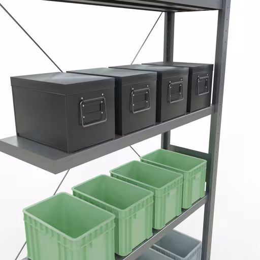 Une autre vue de l'article Rayonnage complémentaire, rayonnage à étagères, système enfichable MULTIplus250, 3000 x 1000 x 300 mm (HxLxP), 7 tablettes, traverse, galvanisé Une autre vue de l'article Étagère rapportée, étagère système enfichable MULTIplus250, 3000 x 1000 x 300 mm, 7 étagères, galvanisée de la catégorie système enfichable