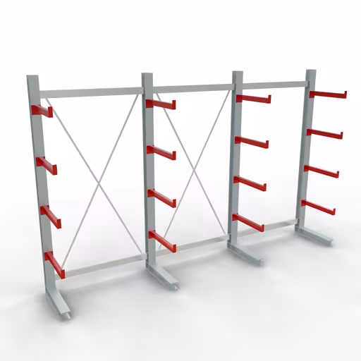 Abbildung Nr 11 des Artikels K 3000 Komplettregal, einseitig, 2500 x 3900 x 600 mm, RAL 7001 / RAL 3000, 5 Lagerebenen aus der Produktgruppe Kragarmregale von der Marke Schulte Lagertechnik