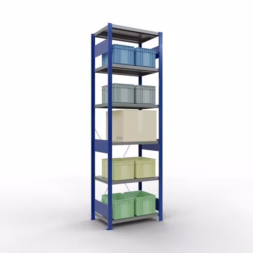 Scaffale base, scaffale, sistema a innesto MULTIplus250, 2500 x 750 x 500 mm (AxLxP), 6 ripiani, traversa, RAL 5010 blu genziana/zincato/zincato della categoria scaffale base con GTIN 4004514251619 Scaffale base, scaffale, sistema a innesto MULTIplus250, 2500 x 750 x 500 mm (AxLxP), 6 ripiani, traversa, RAL 5010 blu genziana/zincato/zincato della marca Schulte Lagertechnik della gamma sistemi a innesto