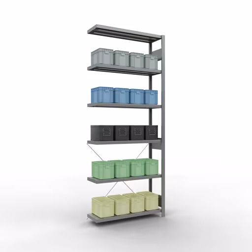 Scaffali aggiuntivi, scaffali, sistema a innesto MULTIplus330, 2500 x 1000 x 300 mm (AxLxP), 6 ripiani, traversa, zincato di Schulte Lagertechnik con l'articolo n. 13936