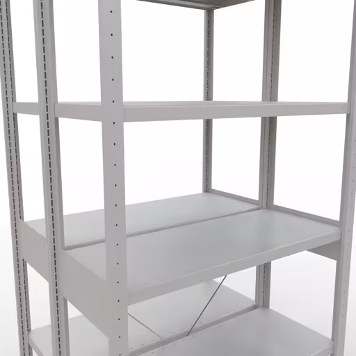 Une autre vue de l'article étagère de base, étagère double, système d'étagères MULTIplus250, 2500 x 1000 x (2x400) mm, 2x6 étagères, RAL 7035 gris clair de la catégorie étagère