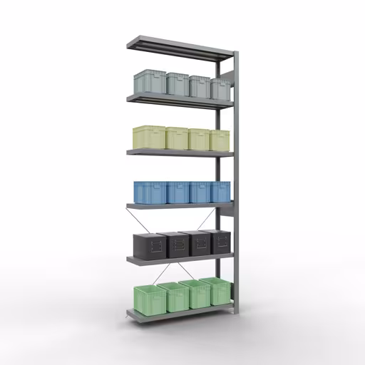 Rayonnage supplémentaire, étagère, système enfichable MULTIplus250, 2500 x 1000 x 300 mm (HxLxP), 6 étagères, traverse, galvanisé de la catégorie des étagères supplémentaires avec le GTIN 4004514202994 Rayonnage supplémentaire, étagère, système enfichable MULTIplus250, 2500 x 1000 x 300 mm, 6 étagères, galvanisé de la marque Schulte Lagertechnik de la gamme de produits du système enfichable