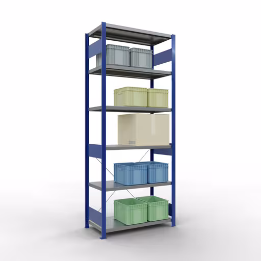 Image du produit n° 15 de l'article étagère de base, système enfichable MULTIplus250, 2500 x 1000 x 500 mm, 6 étagères, RAL 5010 bleu gentiane/galvanisé de la gamme de produits système enfichable de la marque Schulte Lagertechnik