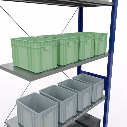 Figure n° 10 de l'article étagère complémentaire, étagère à étagères, système enfichable MULTIplus85, 3000 x 1000 x 400 mm, 7 étagères, traverse, RAL 5010 bleu gentiane du groupe de produits système enfichable de la marque Schulte Lagertechnik