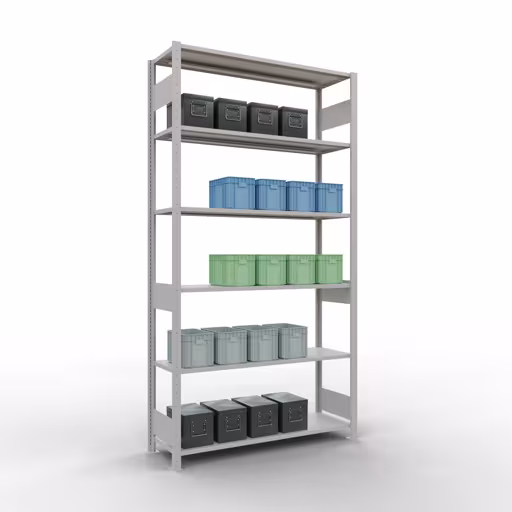 Étagère de base, étagère, système enfichable MULTIplus150, 2500 x 1300 x 400 mm, 6 étagères, gris clair RAL 7035 de Schulte Lagertechnik avec le réf. 32641-130-LR