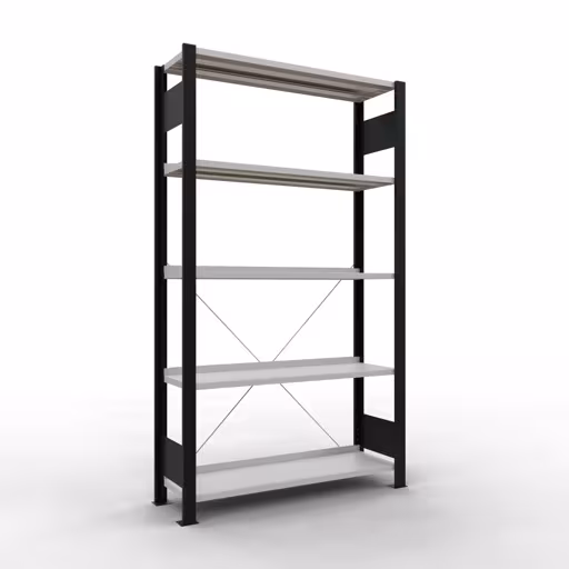 Scaffale Basic, scaffale per ufficio, sistema a innesto MULTIplus85, 1800 x 1000 x 300 mm (AxLxP), 5 ripiani, traversa, con barra di arresto, nero/grigio chiaro di Schulte Lagertechnik Scaffale Basic, scaffale per ufficio, sistema a innesto MULTIplus85, 1800 x 1000 x 300 mm (AxLxP), 5 ripiani, traversa, con barra di arresto, nero/grigio chiaro, sistema a innesto, articolo n. 36001-S