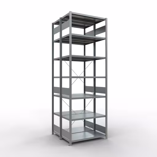 Étagère de base, étagère double, système d'étagères MULTIplus250, 3000 x 1000 x (2x500) mm (HxLxP), 2x7 étagères, traverse, galvanisé, étagères doubles, réf. 14252-G