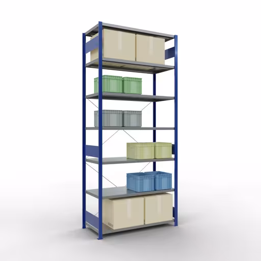 Figure n° 15 de l'article étagère de base, système d'étagères enfichables MULTIplus250, 3000 x 1300 x 600 mm, 7 étagères, RAL 5010 bleu gentiane/galvanisé du groupe de produits système enfichable de la marque Schulte Lagertechnik