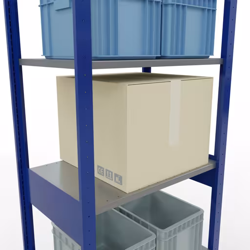 Image du produit n° 14 de l'article étagère de base, système enfichable MULTIplus150, 2500 x 750 x 500 mm, 6 étagères, RAL 5010 bleu gentiane/galvanisé/galvanisé de la gamme de produits système enfichable de la marque Schulte Lagertechnik