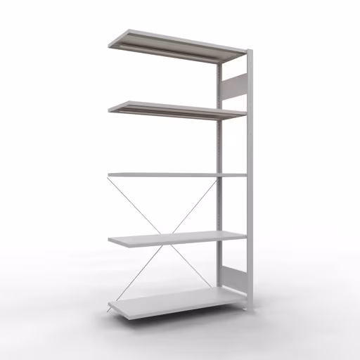 Scaffali aggiuntivi, scaffali, sistema a innesto MULTIplus85, 2000 x 1000 x 400 mm (AxLxP), 5 ripiani, traversa, RAL 7035 grigio chiaro di Schulte Lagertechnik Scaffale aggiuntivo, scaffale, sistema a innesto MULTIplus85, 2000 x 1000 x 400 mm (AxLxP), 5 ripiani, traversa, RAL 7035 grigio chiaro, ripiano aggiuntivo, articolo n. 33045