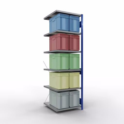 Produktbild Nr 14 des Artikels Anbauregal, Fachbodenregal Stecksystem MULTIplus250, 2500 x 750 x 800 mm (HxBxT), 6 Fachböden, Kreuzstrebe, RAL 5010 enzianblau/verzinkt/verzinkt Abbildung Nr 14 des Artikels Anbauregal, Fachbodenregal Stecksystem MULTIplus250, 2500 x 750 x 800 mm (HxBxT), 6 Fachböden, Kreuzstrebe, RAL 5010 enzianblau/verzinkt/verzinkt aus der Produktgruppe Stecksystem von der Marke Schulte Lagertechnik