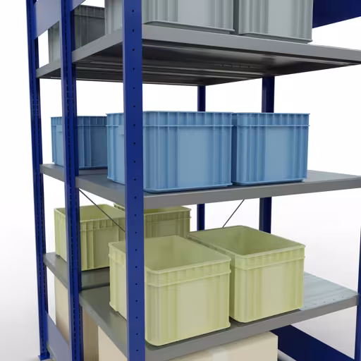 Immagine aggiuntiva dell'articolo Scaffale base, scaffale doppio, sistema a innesto per scaffale MULTIplus250, 2000 x 1000 x (2x600) mm (AxLxP), 2x5 ripiani, traversa, RAL 5010 blu genziana da ripiani doppi