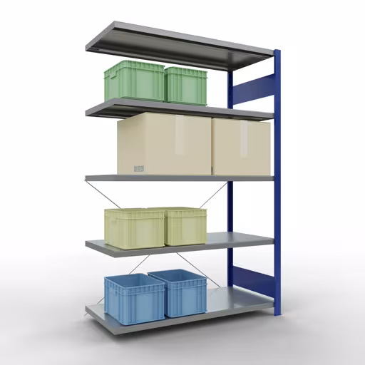 Figure n° 12 de l'article étagère complémentaire, étagère à étagères, système enfichable MULTIplus250, 2000 x 1300 x 600 mm, 5 étagères, RAL 5010 bleu gentiane/galvanisé du groupe de produits système enfichable de la marque Schulte Lagertechnik