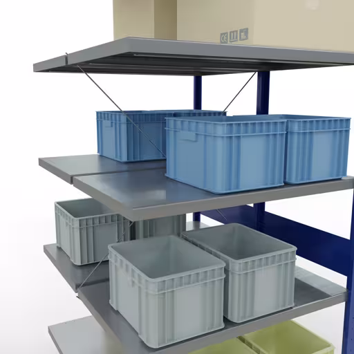 Image du produit n° 13 de l'article Système d'étagères enfichables MULTIplus250, 3000 x 1000 x (2x600) mm, 2x7 tablettes, traverse, RAL 7035 gris clair/bleu gentiane Image du produit n° 13 de l'article Système enfichable MULTIplus250, 3000 x 1000 x (2x600) mm, 2x7 étagères, RAL 7035 gris clair/bleu gentiane de la gamme d'étagères de Schulte Lagertechnik