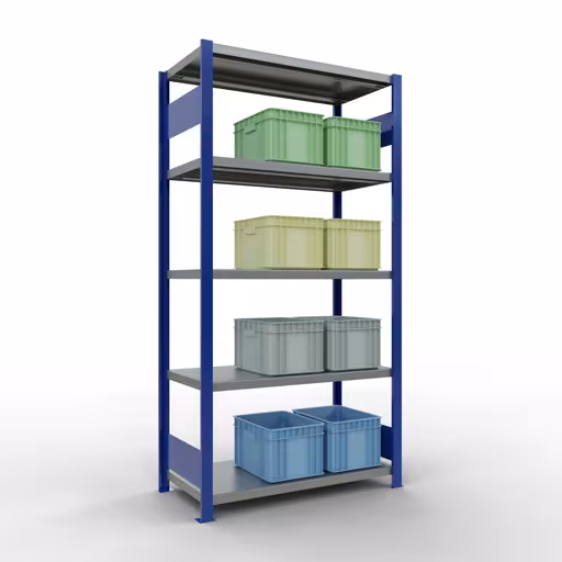 Figura n. 12 dell'articolo scaffale base, scaffale, sistema a innesto MULTIplus330, 2000 x 1000 x 500 mm (AxLxP), 5 ripiani, barre longitudinali, RAL 5010 blu genziana/zincato del gruppo di prodotti sistema a innesto della marca Schulte Lagertechnik