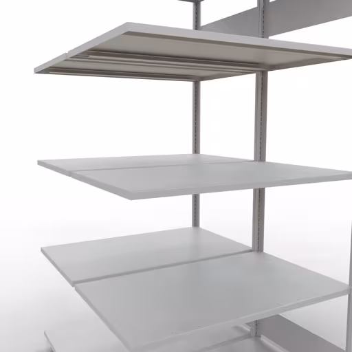 Rayonnage supplémentaire, rayonnage double, rayonnage, système enfichable MULTIplus150, 2000 x 1000 x (2x600) mm (HxLxP), 2x5 tablettes, barres de longueur, RAL 7035 gris clair avec le numéro d'article. 33165 Étagère supplémentaire, étagère double, système d'étagères MULTIplus150, 2000 x 1000 x (2x600) mm, 2x5 étagères, gris clair RAL 7035 de Schulte Lagertechnik de la catégorie étagères