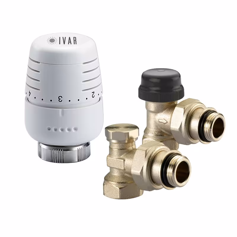 Kit de raccordement de radiateur Ivar comprenant la tête de thermostat T5000, l'ensemble radiateur et les raccordements, réf. 520178VL