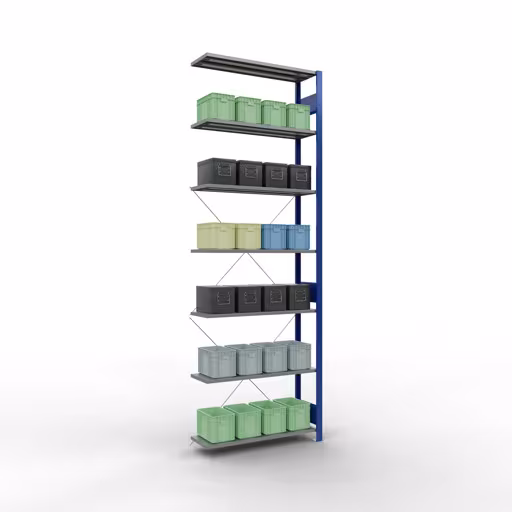 Figura n. 15 dell'articolo scaffale aggiuntivo, scaffale, sistema a innesto MULTIplus85, 3000 x 1000 x 300 mm (AxLxP), 7 ripiani, traversa, RAL 5010 blu genziana del gruppo di prodotti sistema a innesto della marca Schulte Lagertechnik