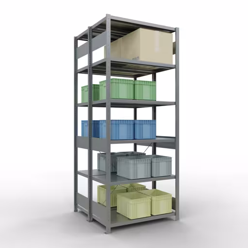 Étagère de base, étagère double, système d'étagères MULTIplus250, 2500 x 1000 x (2x500) mm, 2x6 étagères, traverse, galvanisé de la catégorie étagère double avec le GTIN 4004514286123 Étagère de base, étagère double, système d'étagères MULTIplus250, 2500 x 1000 x (2x500) mm, 2x6 étagères, traverse, galvanisé de la marque Schulte Lagertechnik de la gamme d'étagères