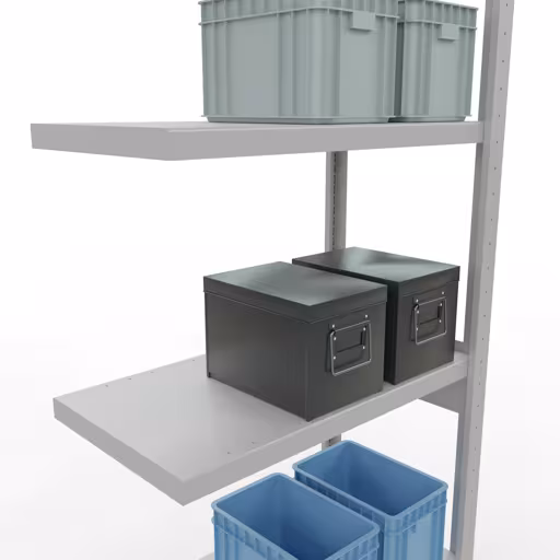 Figura n. 14 dell'articolo scaffale aggiuntivo, scaffale, sistema a innesto MULTIplus250, 2500 x 750 x 400 mm, 6 ripiani, grigio chiaro RAL 7035 dal gruppo di prodotti sistema a innesto della marca Schulte Lagertechnik