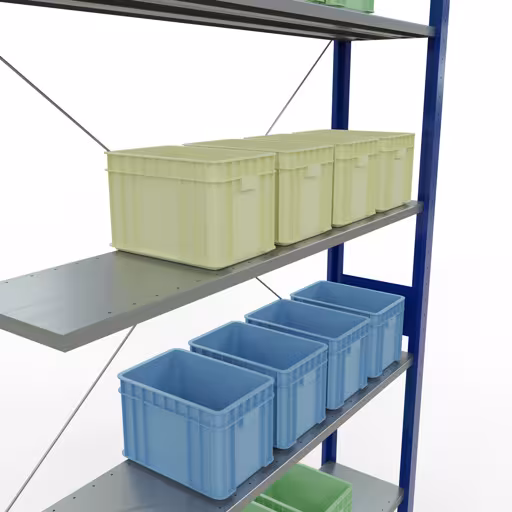 Rayonnage supplémentaire, étagère, système enfichable MULTIplus150, 3000 x 1300 x 300 mm (HxLxP), 7 étagères, traverse, RAL 5010 bleu gentiane/galvanisé avec la référence réf. 12737-130-B Rayonnage supplémentaire, étagère, système enfichable MULTIplus150, 3000 x 1300 x 300 mm, 7 étagères, RAL 5010 bleu gentiane/galvanisé de Schulte Lagertechnik de la catégorie système enfichable