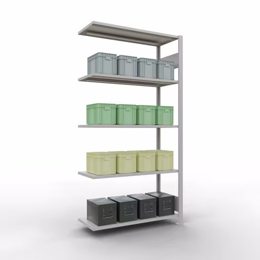 Image du produit n° 14 de l'article Rayonnage complémentaire, rayonnage à étagères, système enfichable MULTIplus85, 2000 x 1000 x 400 mm (HxLxP), 5 étagères, barres de longueur, RAL 7035 gris clair Figure n° 14 de l'article étagère complémentaire, étagère à étagères, système enfichable MULTIplus85, 2000 x 1000 x 400 mm, 5 étagères, gris clair RAL 7035 du groupe de produits système enfichable de la marque Schulte Lagertechnik