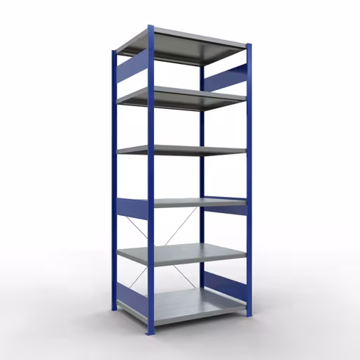 Figura n. 7 dell'articolo scaffale base, scaffale, sistema a innesto MULTIplus330, 2500 x 1000 x 800 mm (AxLxP), 6 ripiani, traversa, RAL 5010 blu genziana/zincato del gruppo di prodotti sistema a innesto della marca Schulte Lagertechnik