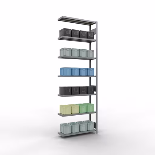 Image du produit n° 15 de l'article Rayonnage complémentaire, rayonnage à étagères, système enfichable MULTIplus330, 3000 x 1000 x 300 mm, 7 étagères, barres longitudinales, galvanisé Figure n° 15 de l'article, système d'étagères enfichables MULTIplus330, 3000 x 1000 x 300 mm, 7 étagères, galvanisées du groupe de produits système enfichable de Schulte Lagertechnik