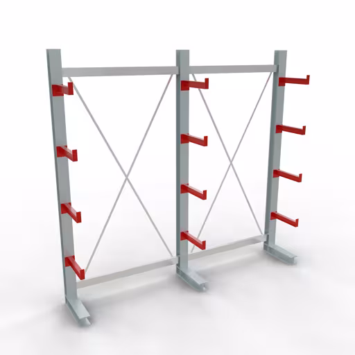 Abbildung Nr 12 des Artikels K 3000 Komplettregal, einseitig, 2500 x 2600 x 400 mm, RAL 7001 / RAL 3000, 5 Lagerebenen aus der Produktgruppe Kragarmregale von der Marke Schulte Lagertechnik