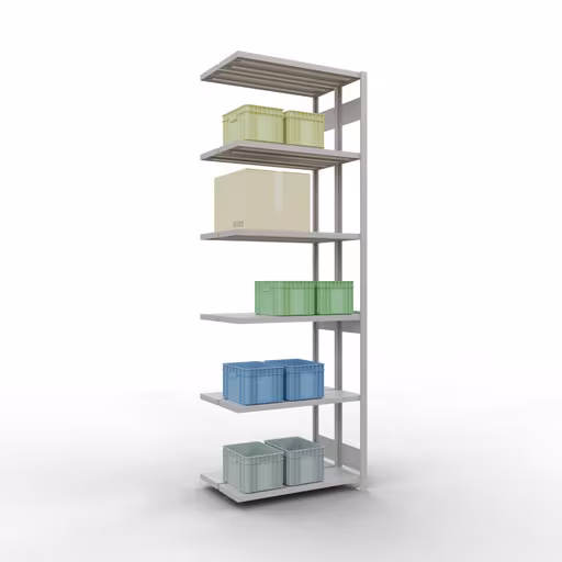 Scaffali aggiuntivi, scaffale doppio, sistema di scaffali MULTIplus250, 3000 x 1000 x (2x300) mm (AxLxP), 2x7 ripiani, barre longitudinali, RAL 7035 grigio chiaro con GTIN 4058255035700 Scaffale aggiuntivo, scaffale doppio, sistema di scaffali MULTIplus250, 3000 x 1000 x (2x300) mm (AxLxP), 2x7 ripiani, barre longitudinali, RAL 7035 grigio chiaro di Schulte Lagertechnik con l'articolo n. 33237