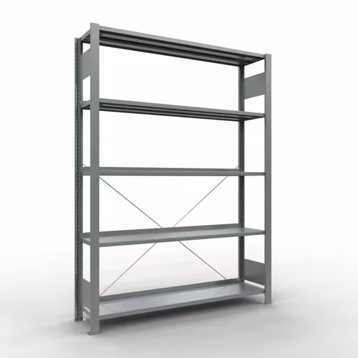 Figura n. 13 dell'articolo scaffale base, scaffale per ufficio, sistema a innesto MULTIplus85, 1800 x 1300 x 300 mm (AxLxP), 5 ripiani, traversa, zincato, con barra di arresto del gruppo di prodotti Scaffali per ufficio della marca Schulte Lagertechnik