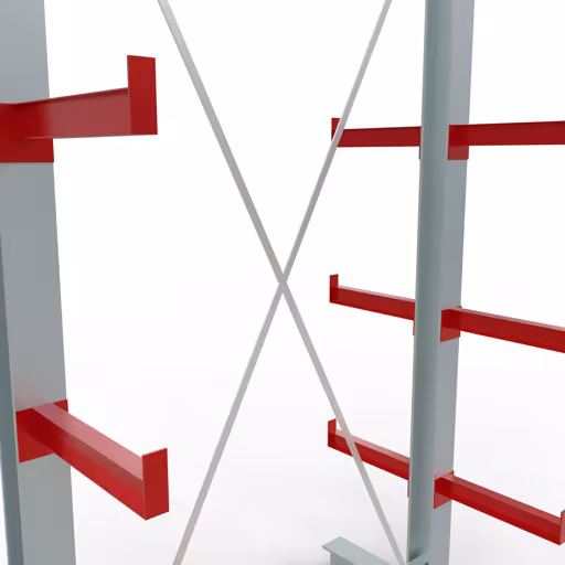 Un'altra vista dell'articolo Scaffale completo K 3000, bifacciale, 2500 x 1300 x 400 mm, RAL 7001 / RAL 3000, 5 livelli di stoccaggio della categoria scaffalature cantilever