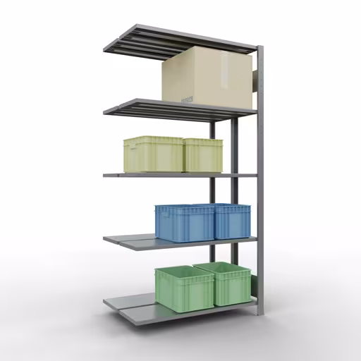 Rayonnage supplémentaire, rayonnage double, système d'étagères MULTIplus150, 2000 x 1000 x (2x300) mm (HxLxP), 2x5 étagères, barres de longueur, galvanisé de la catégorie rayonnage double avec le GTIN 4004514261847 Rayonnage supplémentaire, rayonnage double, système d'étagères MULTIplus150, 2000 x 1000 x (2x300) mm, 2x5 étagères, galvanisé de la marque Schulte Lagertechnik de la gamme de produits d'étagères