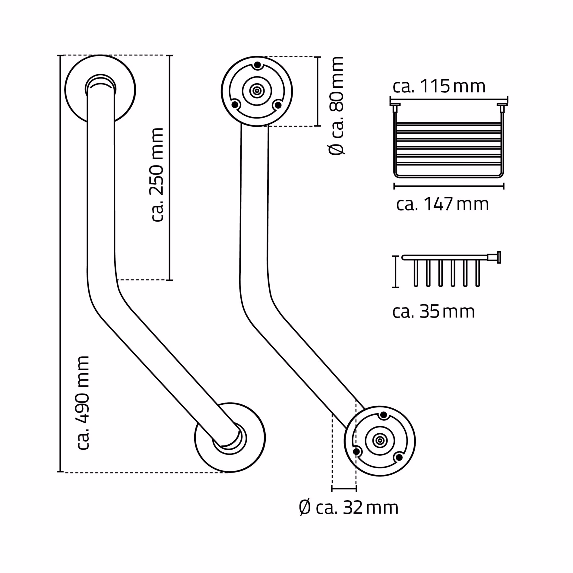 Image supplémentaire de l'article Barre d'appui d'angle Sam M, chrome brillant, avec panier de rangement, acier inoxydable Image supplémentaire de l'article Barre d'appui d'angle Sam M, chrome brillant, avec panier de rangement, acier inoxydable composé de poignées de maintien