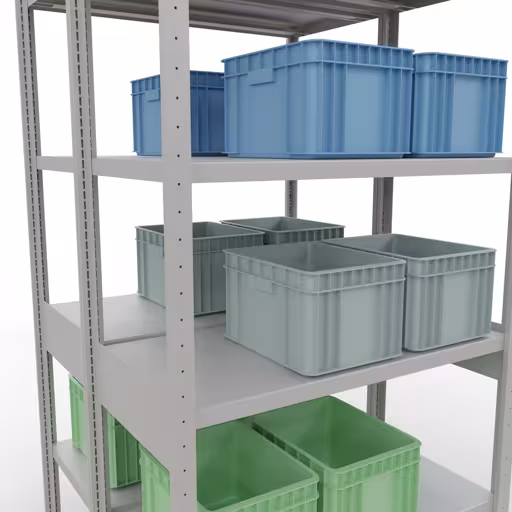 Image du produit n° 8 de l'article étagère de base, système enfichable pour étagères MULTIplus250, 2500 x 1000 x (2x500) mm, 2x6 étagères, RAL 7035 gris clair de la gamme d'étagères pour étagères de la marque Schulte Lagertechnik