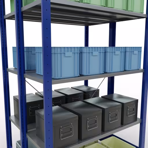 Image du produit n° 13 de l'article étagère de base, étagère double, étagère, système enfichable MULTIplus150, 2000 x 1000 x (2x400) mm, 2x5 étagères, RAL 5010 bleu gentiane de la gamme d'étagères de Schulte Lagertechnik