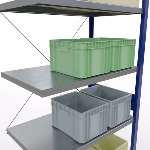 Image du produit n° 13 de l'article Rayonnage complémentaire, rayonnage à étagères, système enfichable MULTIplus330, 3000 x 1000 x 600 mm, 7 étagères, traverse, RAL 5010 bleu gentiane/galvanisé Figure n° 13 de l'article, système d'étagères MULTIplus330, système enfichable, 3000 x 1000 x 600 mm, 7 étagères, RAL 5010 bleu gentiane/galvanisé du groupe de produits système enfichable de Schulte Lagertechnik