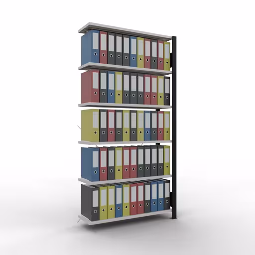 Produktbild Nr 13 des Artikels Anbauregal, Büro-Fachbodenregal Stecksystem MULTIplus85, 2000 x 1000 x 300 mm (HxBxT), 6 Fachböden, Kreuzstrebe, ohne Anschlagleiste, schwarz/lichtgrau Abbildung Nr 13 des Artikels Anbauregal, Büro-Fachbodenregal Stecksystem MULTIplus85, 2000 x 1000 x 300 mm (HxBxT), 6 Fachböden, Kreuzstrebe, ohne Anschlagleiste, schwarz/lichtgrau aus der Produktgruppe Büroregale von der Marke Schulte Lagertechnik