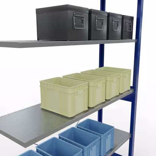 Scaffali aggiuntivi, scaffali, sistema a innesto MULTIplus150, 2500 x 1300 x 400 mm (AxLxP), 6 ripiani, traversa, RAL 5010 blu genziana/zincato di Schulte Lagertechnik con l'articolo n. 12746-130-B