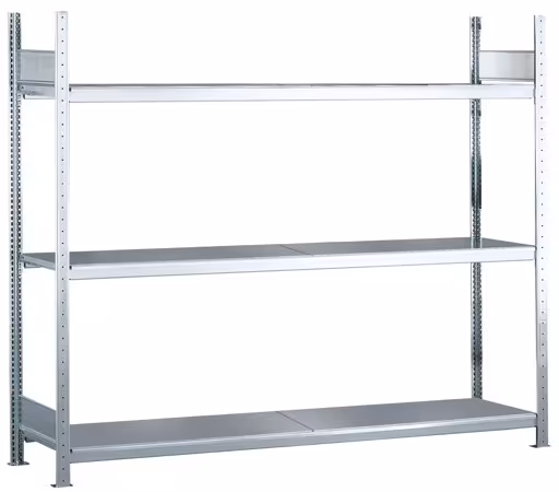 Scaffale base, scaffale a campata larga WS 2000 con ripiani in acciaio, 2000 x 2000 x 500 mm (AxLxP), zincato, 3 livelli, portata per scomparto 400 kg, portata per campata 1.200 kg della marca Schulte Lagertechnik dal programma di scaffali a campata larga