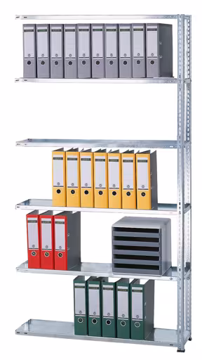 Rayonnage supplémentaire, étagère de bureau, système de vis MULTIplus85, 2000 x 1000 x 300 mm (HxLxP), 6 étagères, galvanisé, sans barre d'arrêt, système de vis, réf. 10436