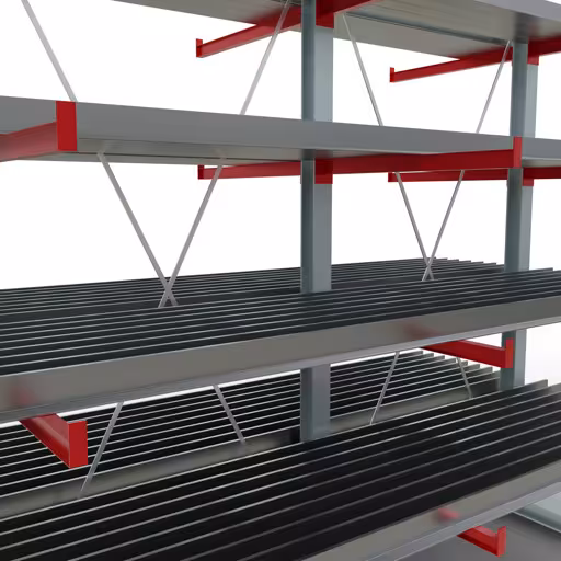 Scaffale completo K 6000, bifacciale, 3000 x 3000 x 2x 1000 mm, RAL 7001 / RAL 3000, 5 livelli di stoccaggio della marca Schulte Lagertechnik dal programma di scaffalature cantilever