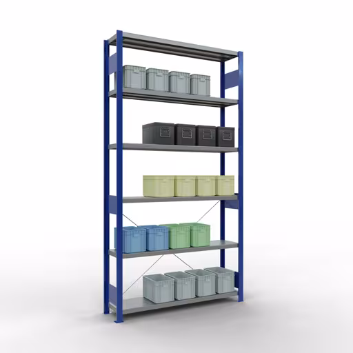 Étagère de base, étagère, système enfichable MULTIplus250, 2500 x 1300 x 300 mm, 6 étagères, RAL 5010 bleu gentiane/galvanisé de Schulte Lagertechnik de la gamme de produits du système enfichable