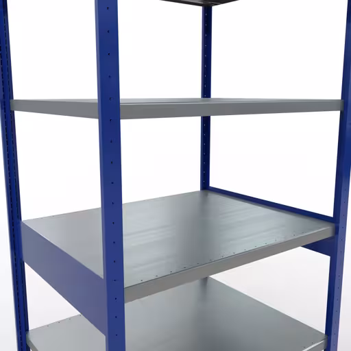 Scaffale base, scaffale, sistema a innesto MULTIplus330, 2500 x 1000 x 800 mm (AxLxP), 6 ripiani, traversa, RAL 5010 blu genziana/zincato di Schulte Lagertechnik della categoria Sistema a innesto